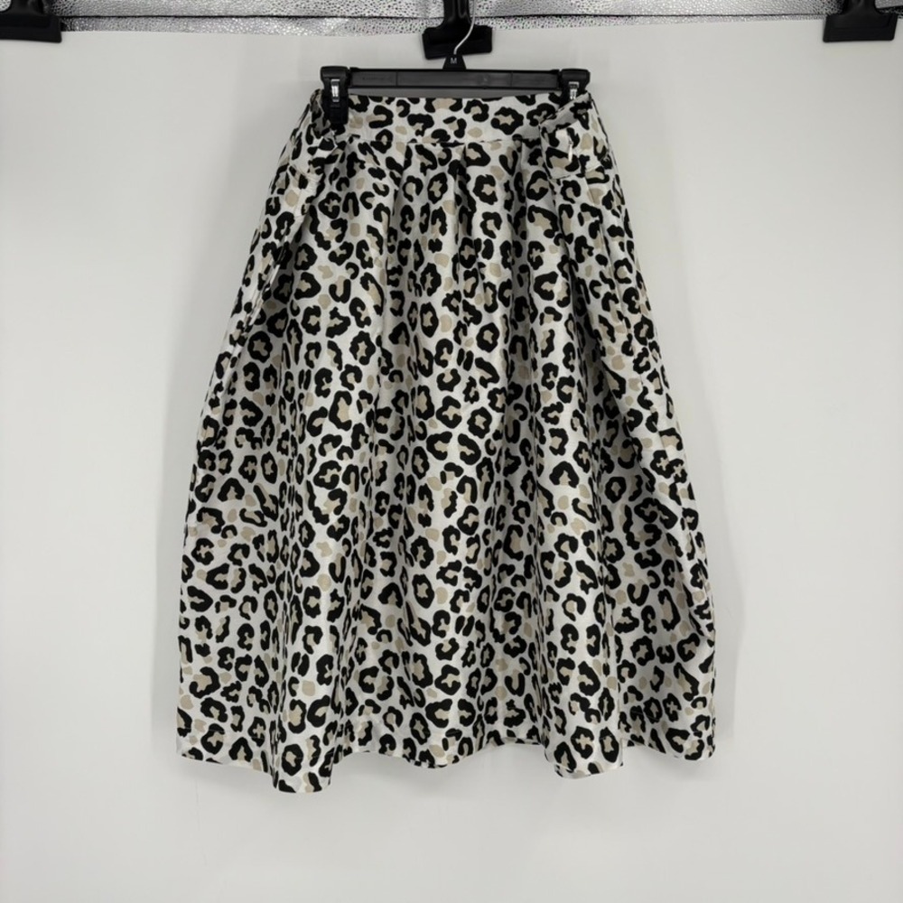 NWT Crown & Ivy Leopard Print Midi Skirt‎ 22W Tan Black Pleated Side Zip